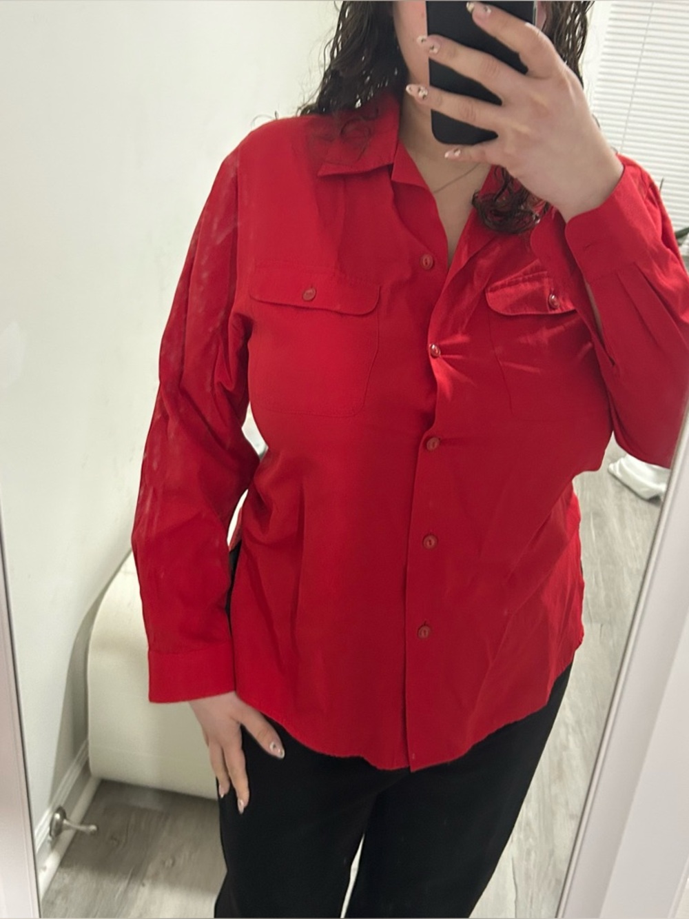 karen scott vintage red button down top